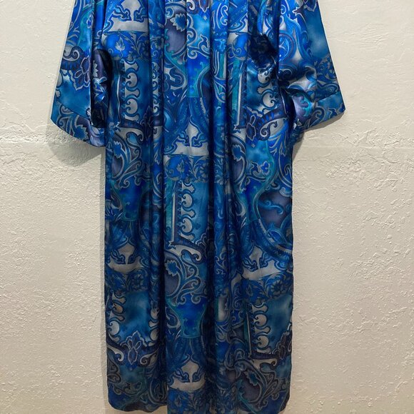 Mona Lisa Women’s Nightgown Robe Maxi Dress Made In USA Satin Paisley Blue PL - Picture 5 of 14